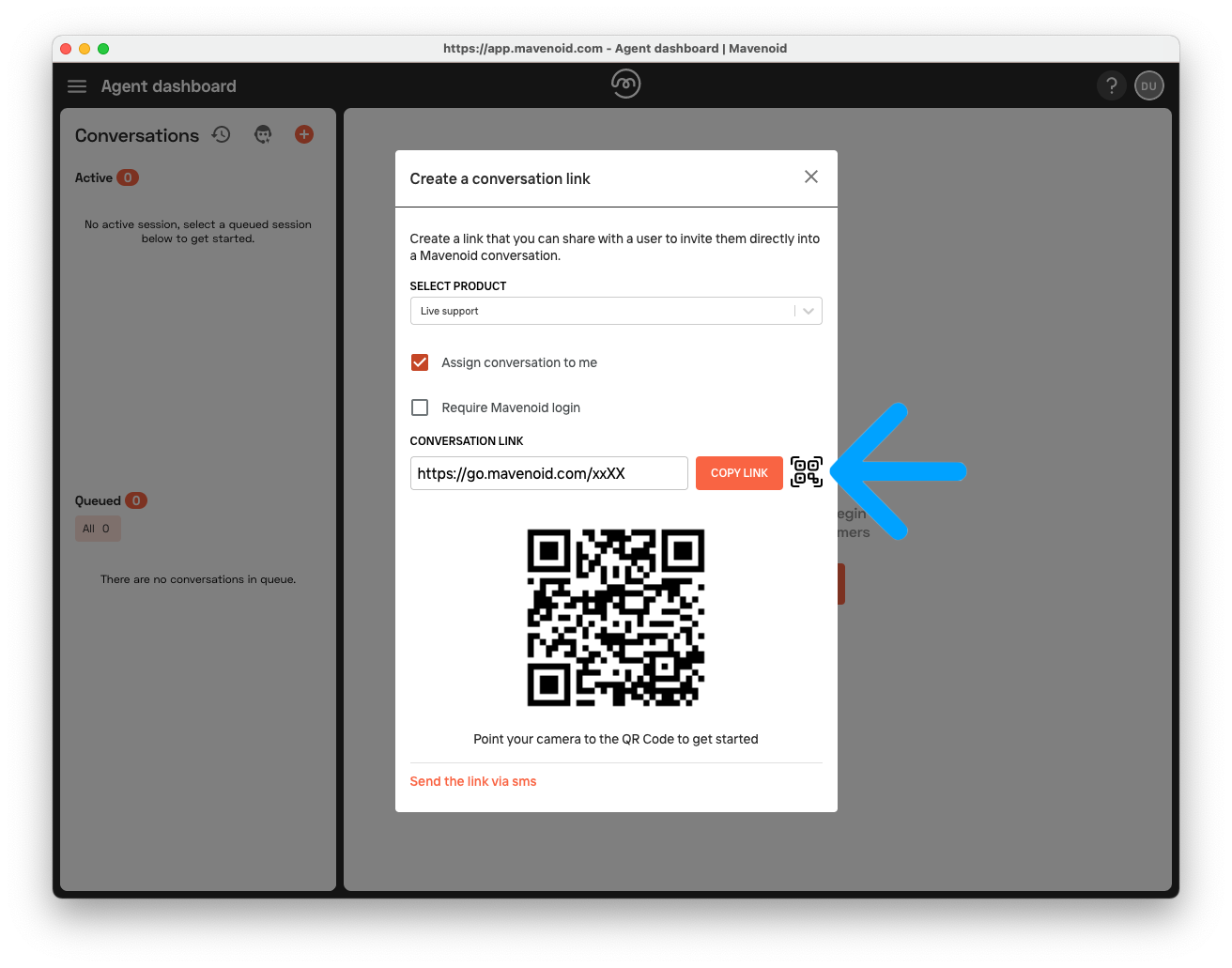 Create a conversation dialog link with QR code.